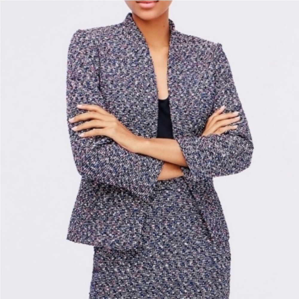 J Crew Going Out Blazer in Pink Confetti Tweed Size 0 AE929